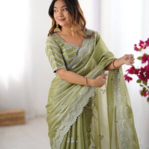 Women's Elegant Regal Purple Georgette Saree with Intricate Silver Thread & Sequin Embroidery β Complete with Embellished Blouse Piece for Festive & Party Wear